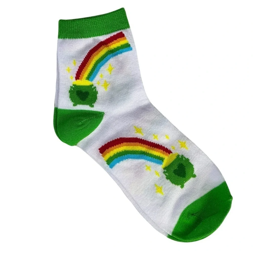 St Patrick Irish Pot of Gold Rainbow Lucky Ankle Socks Adult One Size New Unisex